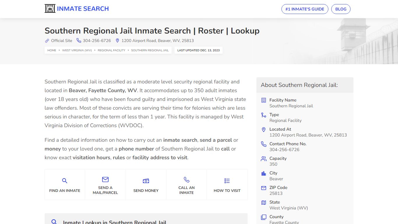 Southern Regional Jail Inmate Search | Roster | Lookup